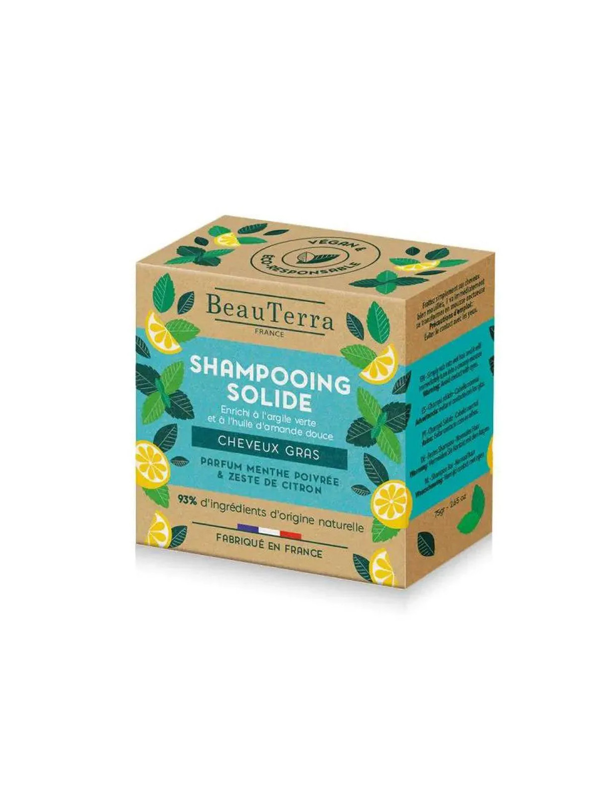 Beauterra Shampooing Solide Menthe et Zeste de Citron 75g