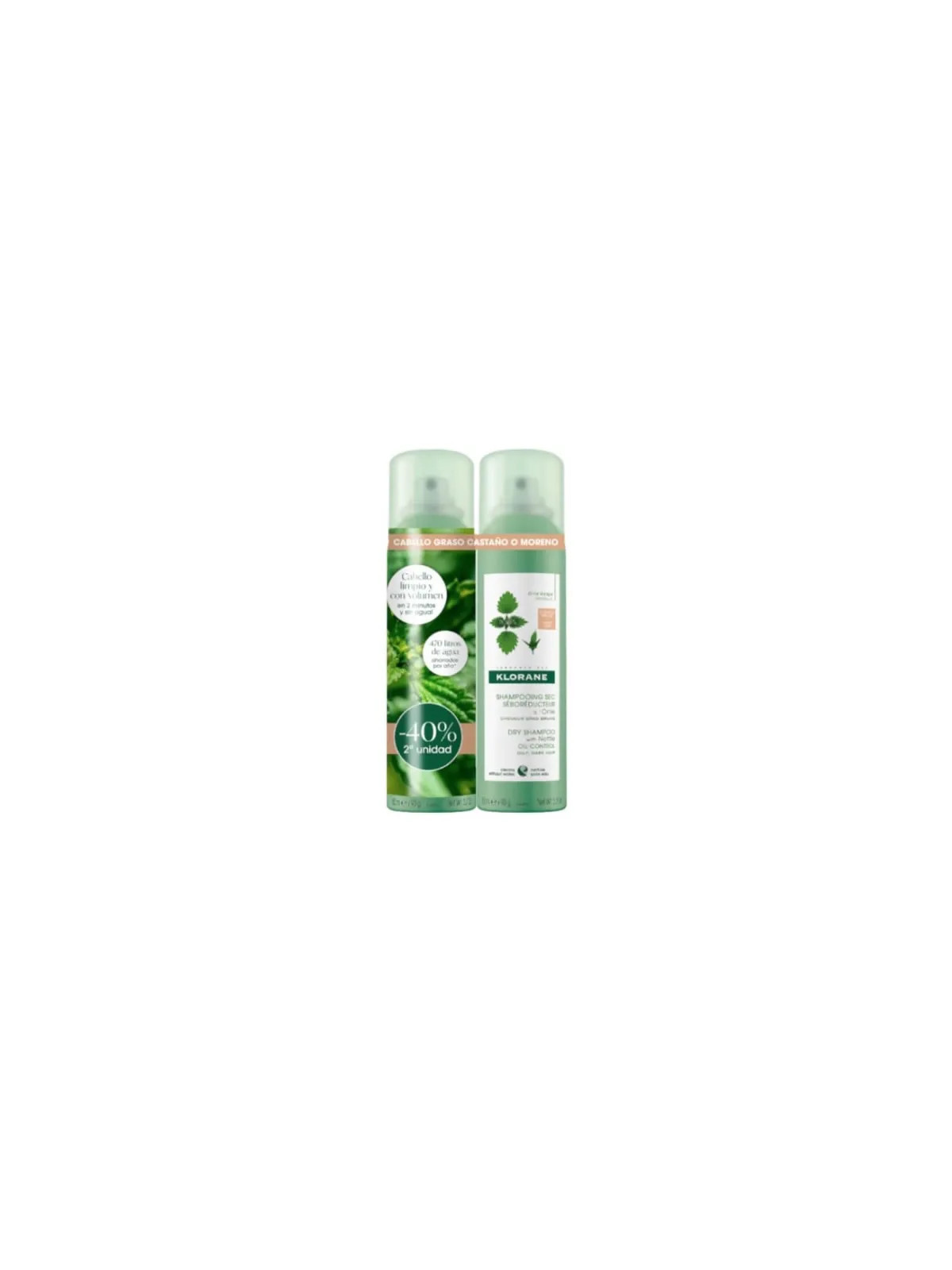 Klorane Shampooing Sec Purifiant à l'Ortie pour Cheveux Bruns 2x150ml