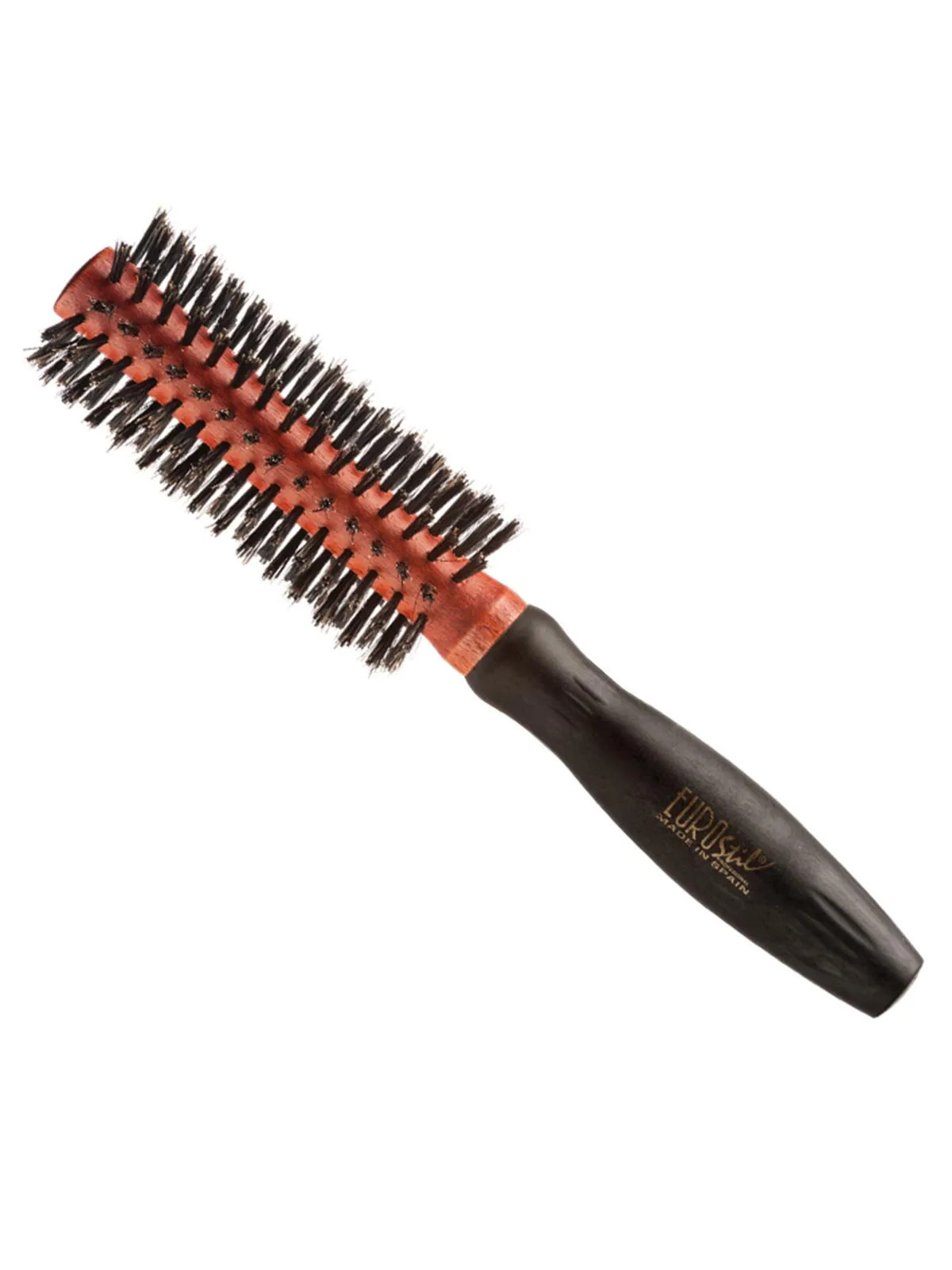 Eurostil Brosse Ronde Mixte Sanglier Manche Caoutchouc 18mm 1 unité