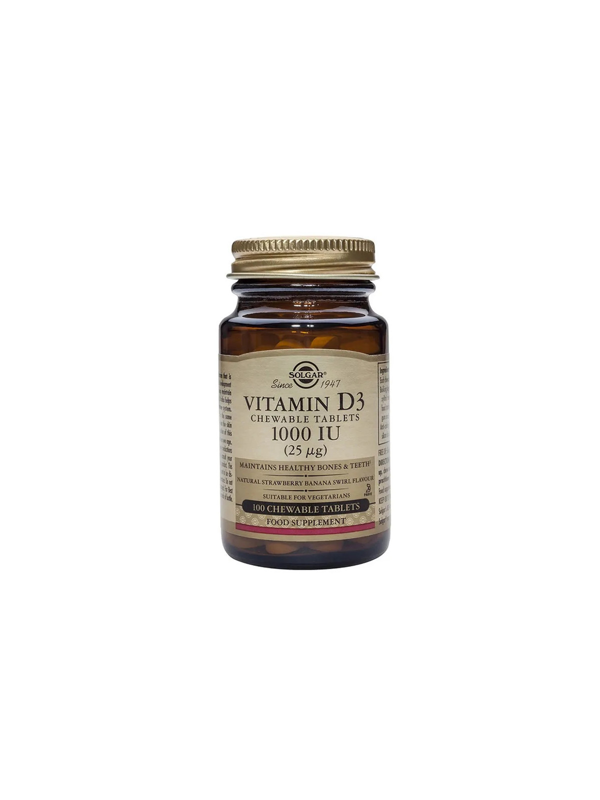 Solgar Vitamine D3 1000 UI (25mcg) Cholécalciférol 100 Comprimés