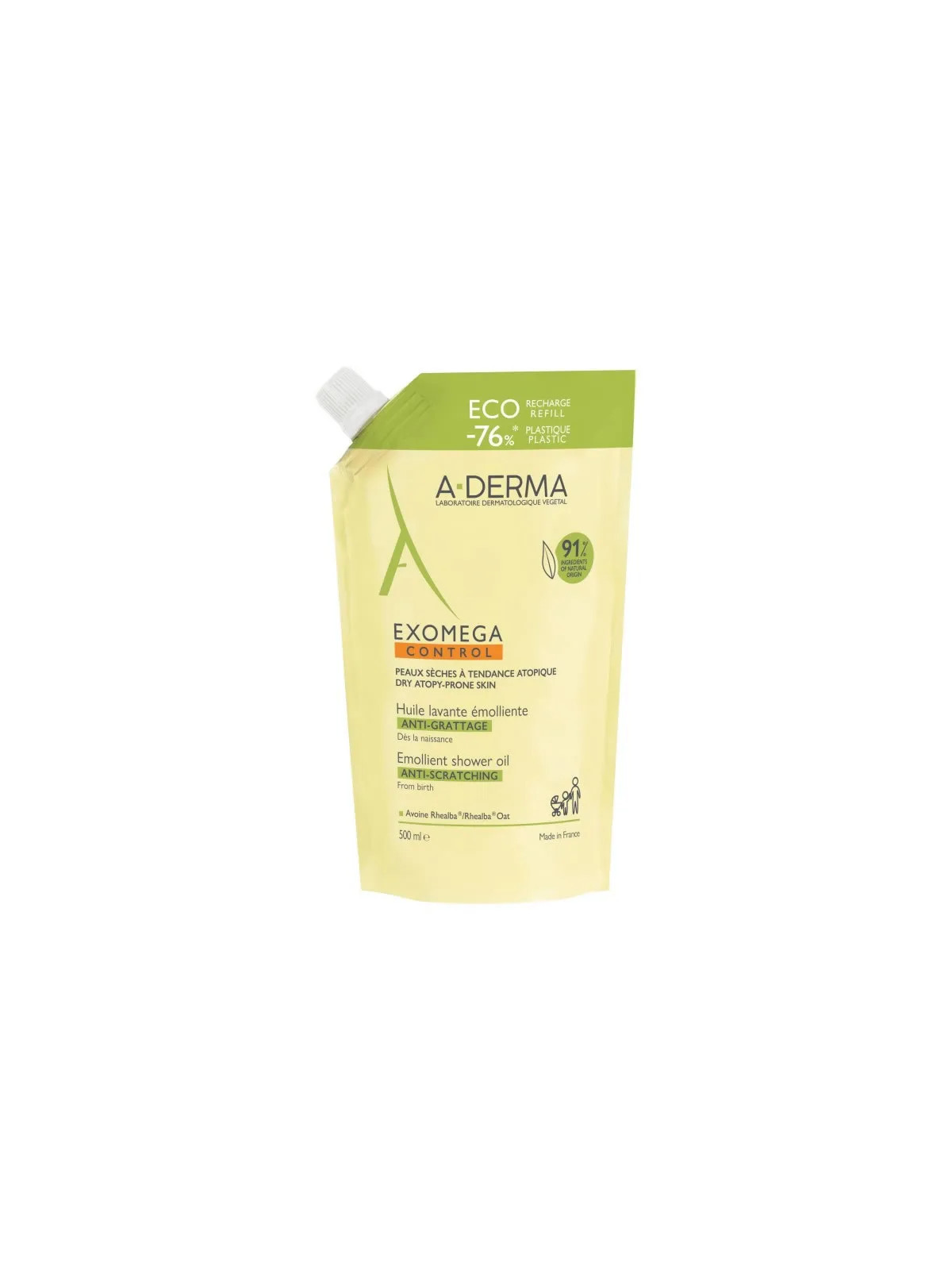 A-Derma Exomega Control Huile Lavante Émolliente Éco-Recharge 500ml